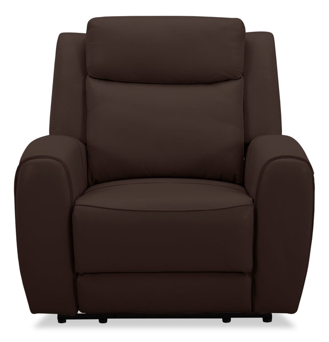 Reign 41.25\" Top-Grain Genuine Leather Power Reclining Chair with USB Port - Silverado Chocolate Brown
