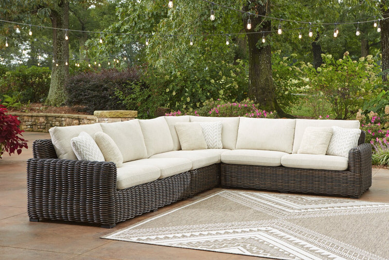 Halifax 4-Piece Outdoor Patio Set with 2 Loveseats, Armless & Corner Chairs, UV & Weather Resistant - Beige/Brown