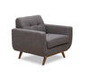 Kort & Co. Freeman 37\" Linen-Look Fabric Chair with Wood Legs and Tufted Back Cushion - Charcoal Grey