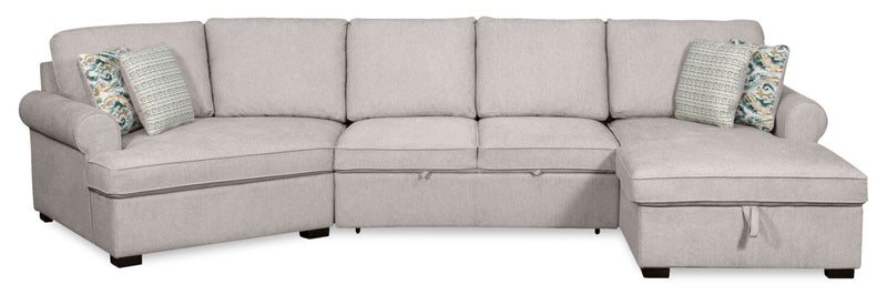 Scott Living Haven 3-Piece Left-Facing Chenille Fabric Cuddler Sleeper Sectional with Storage - Grey