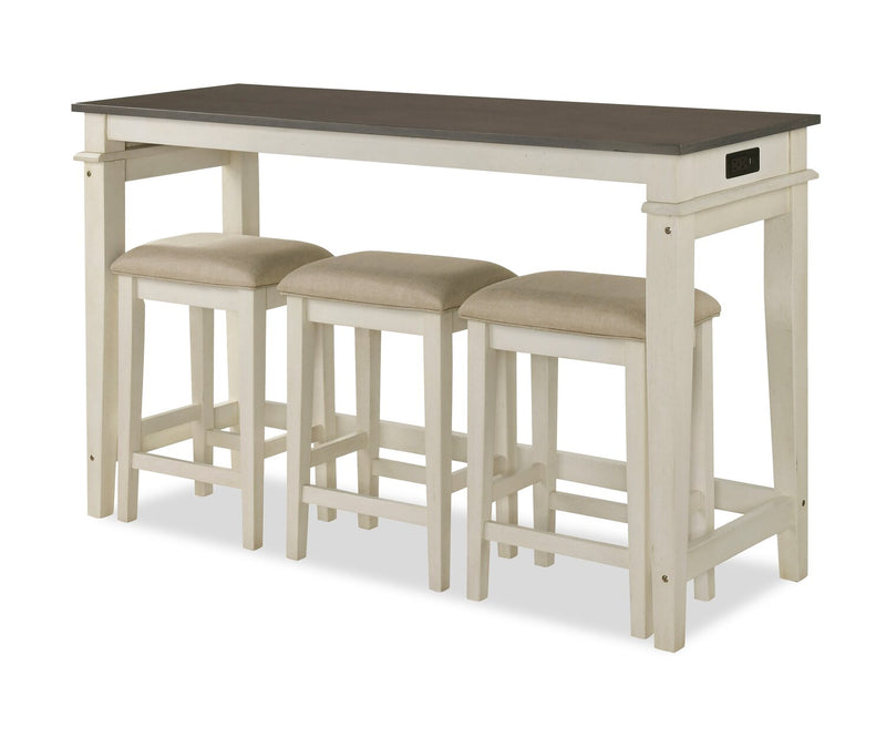 Nyles 60\" Contemporary Console Table with 3 Counter-Height Stools and USB Ports- Buttermilk