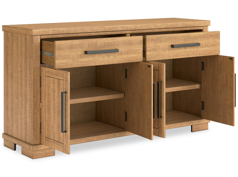 Archer Dining Server, 66\"W, 2 Drawers & 4 Doors with Adjustable Shelves - Light Brown