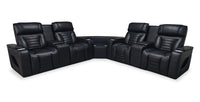 Zen 3-Piece Leather-Look Fabric Power Reclining Sectional with Massage and Two Refrigerator Consoles - Black 