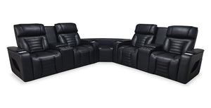 Zen 3-Piece Leather-Look Fabric Power Reclining Sectional with Massage and Two Refrigerator Consoles - Black