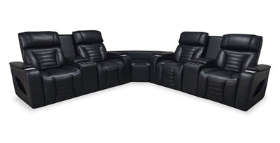 Zen 3-Piece Leather-Look Fabric Power Reclining Sectional with Massage and Two Refrigerator Consoles - Black | Sofa sectionnel à inclinaison électrique Zen 3 pièces en tissu d’apparence cuir avec massage et 2 consoles à compartiment réfrigéré - noir