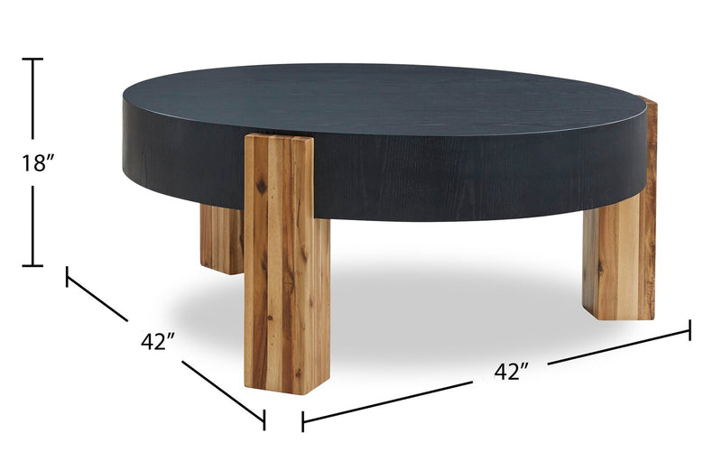 Sutton 42” Modern 2-Pack Round Solid Wood Coffee + End Table - Black