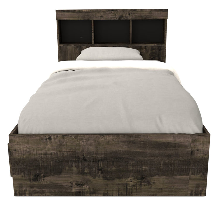 Riley Mates Bed 6pc Set with Bookcase Headboard, Dresser, Mirror & Nightstand, Grey - Twin Size