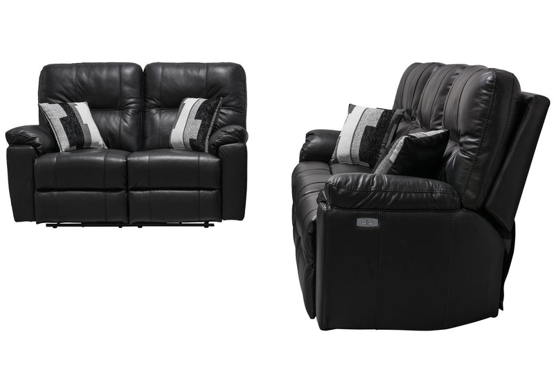 Made in Canada Dawson 87\" Genuine Leather Power Reclining Sofa with USB Port and Accent Pillows - Black