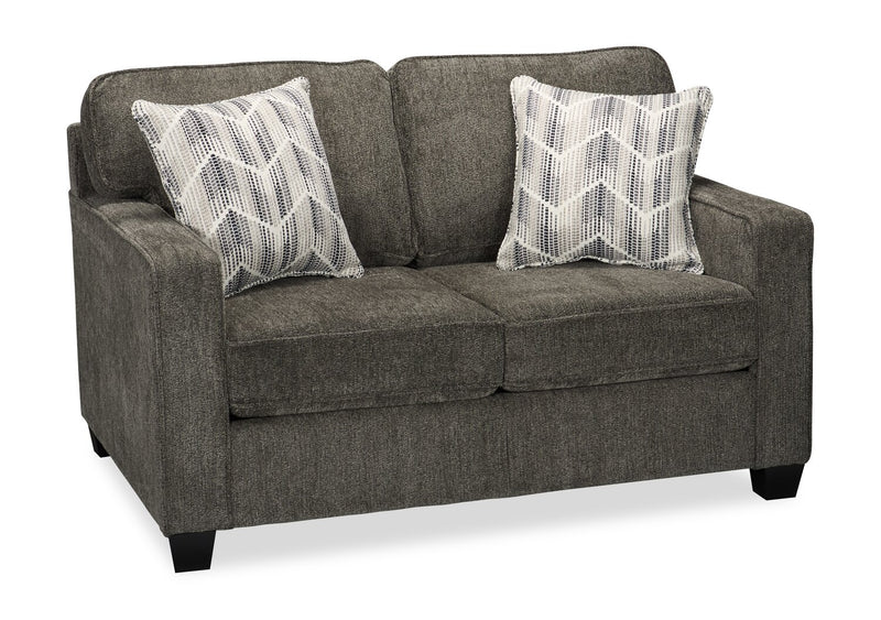 Made in Canada Lennox 57\" Chenille Fabric Loveseat with Reversible Cushions and Accent Pillows - Grey