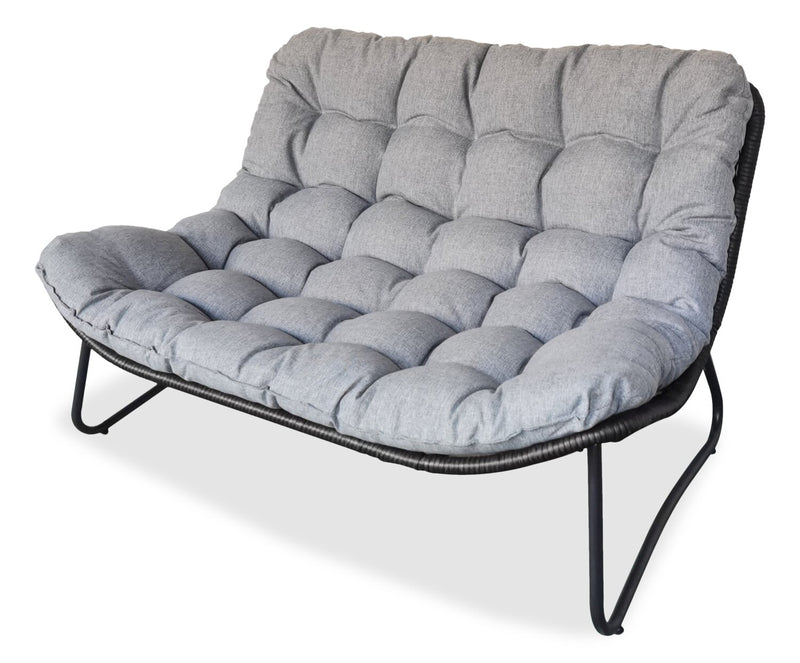 Oslo 4-Piece Outdoor Patio Conversation Set with Loveseat, 2 Lounger Chairs & Coffee Table - Resin Wicker & Metal, UV & Weather Resistant - Grey