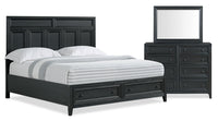 Casa 5pc Bedroom Set with Bed, Dresser & Mirror, Wood, Black - King Size