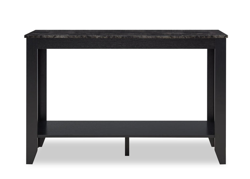 Roma  44\" Rustic Sofa Table with Shelf - Black Marble Look