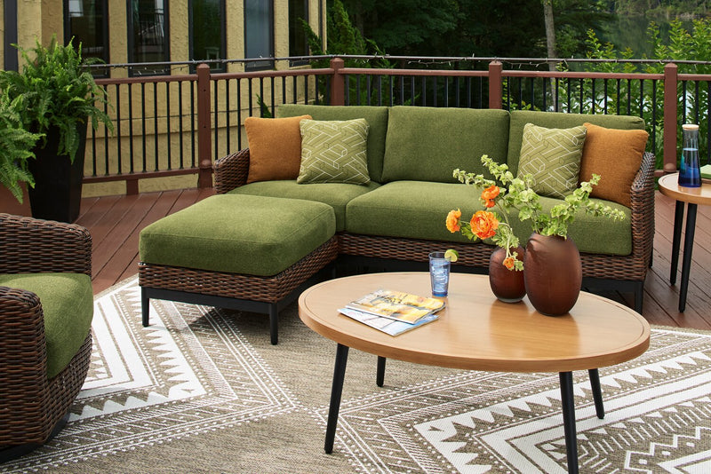 Tofino Outdoor Patio Ottoman - Resin Wicker & Aluminum - UV & Weather Resistant - Green/Brown/Black