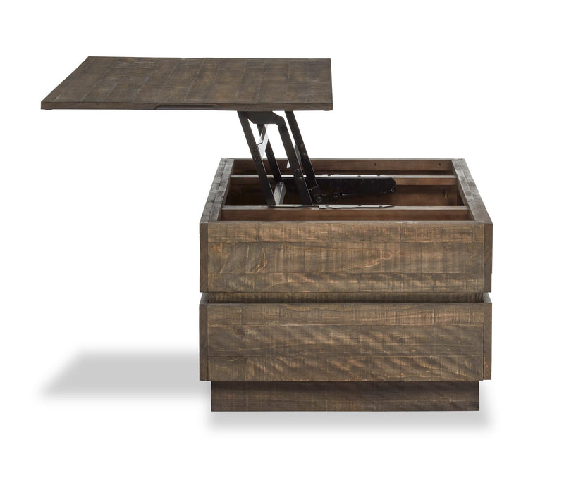 Elm 48” Rustic Pine Lift Top Coffee Table with Storage and Casters - Brown