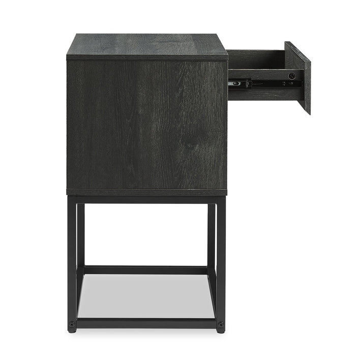 Fynn Bedside 1-Drawer Nightstand with Storage Shelf, 18\"W x 25.75\"H - Brown/Black