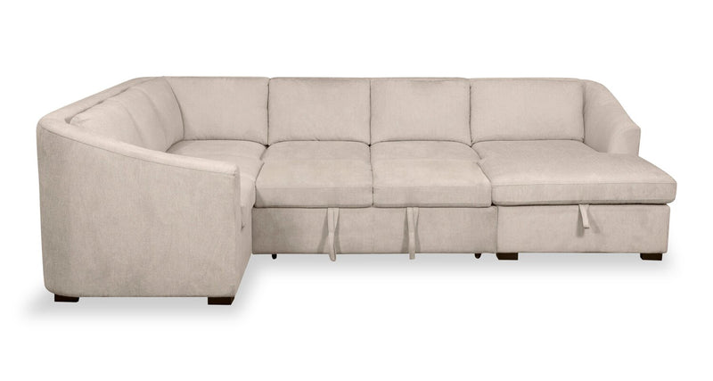 Envy 3-Piece Right-Facing Chenille Fabric Sleeper Sectional with Storage Chaise - Almond Beige