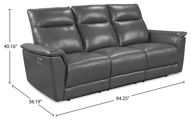 Chateau d’Ax Angelo 84.25\" Genuine Leather Power Reclining Sofa with Power Headrests - Grey