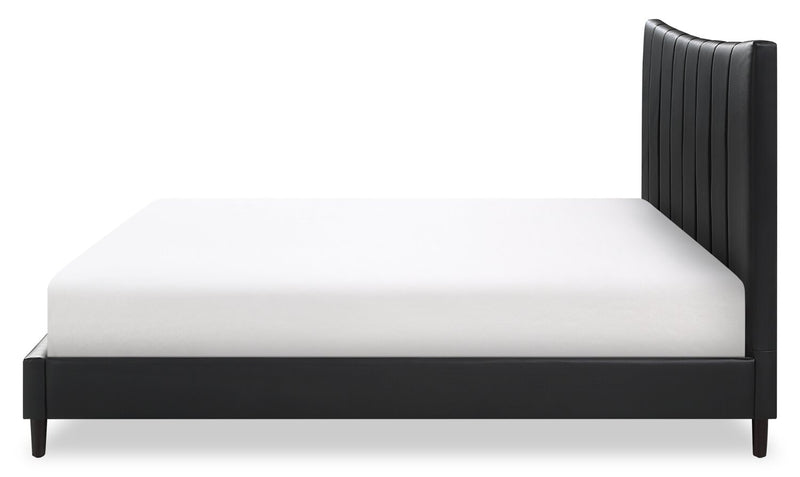 Paseo Platform Bed in Black Vegan-Leather Fabric - King Size