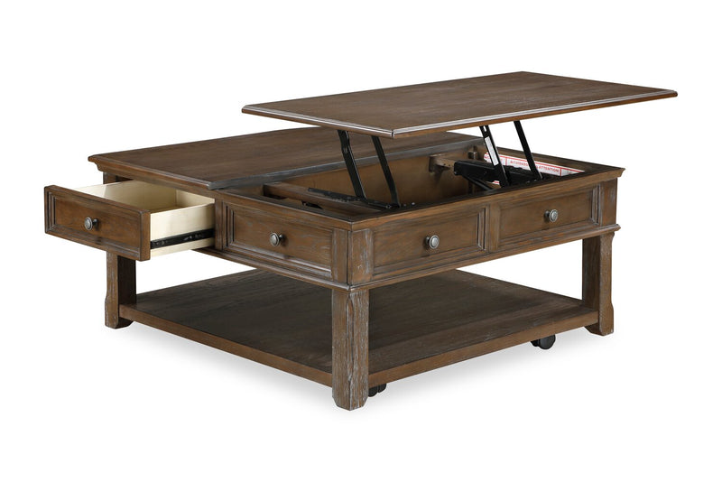 Weston 38” Traditional Lift Top Coffee Table with Storage and Casters - Brown Elm