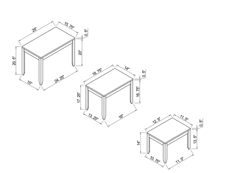 Roma  25\" 3-Piece Nesting Tables with Shelf - Black Marble Look