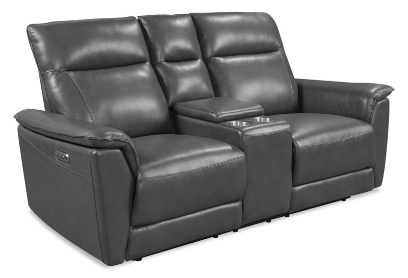 Chateau d’Ax Angelo 75.59\" Genuine Leather Power Reclining Loveseat with Power Headrests - Grey
