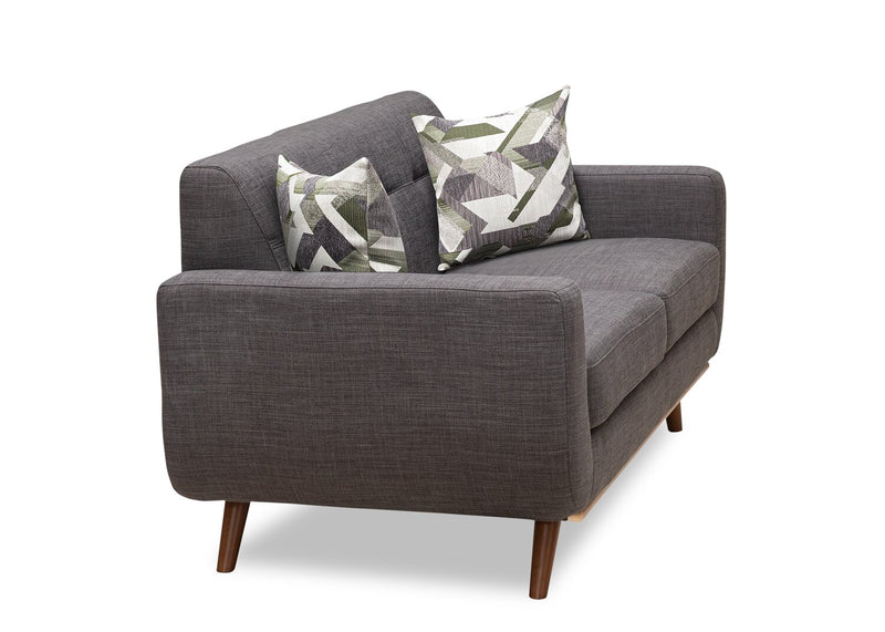 Kort & Co. Freeman 63\" Linen-Look Fabric Loveseat with Wood Legs and Tufted Back Cushions - Charcoal Grey
