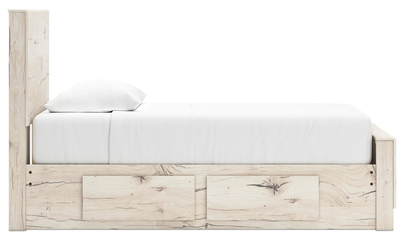 Derekson Storage Bed with 2 Built-In Side Drawers for Kids, Rustic White - Twin Size