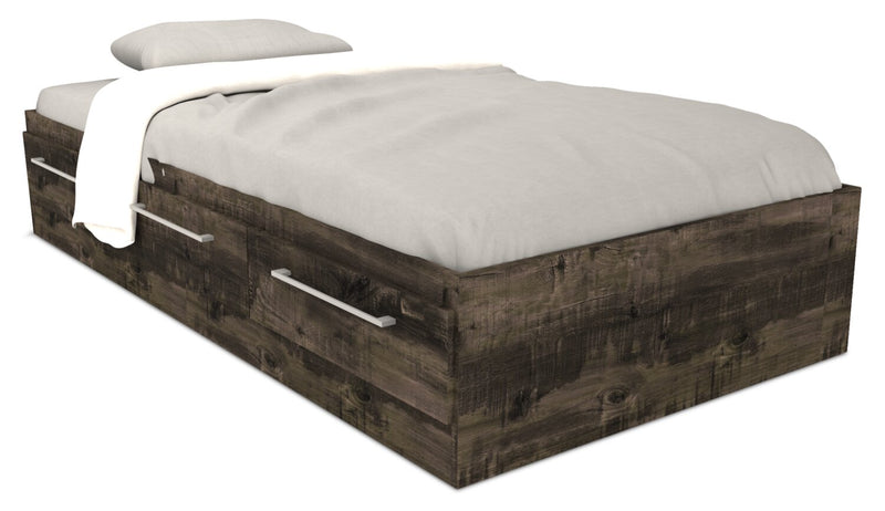 Riley Mates Bed with 3-Drawer Storage for Kids, Made in Canada, Grey - Twin Size