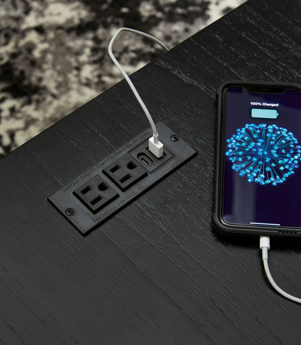 Julian 22” Contemporary End Table with Storage and USB Ports - Black