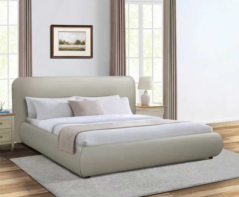 Luka Upholstered Platform Bed in Taupe Vegan-Leather Fabric, Modern - King Size