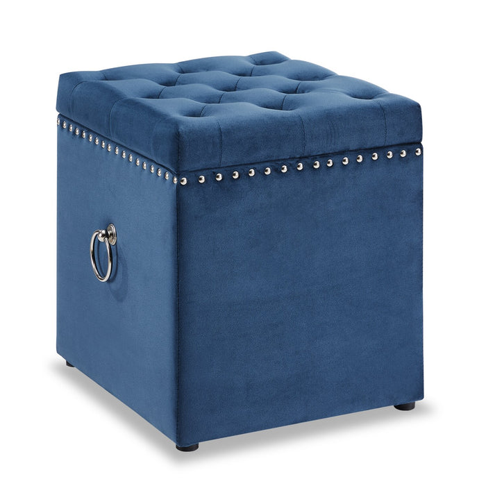 Yukon 17\" Square Velvet Storage Ottoman - Navy