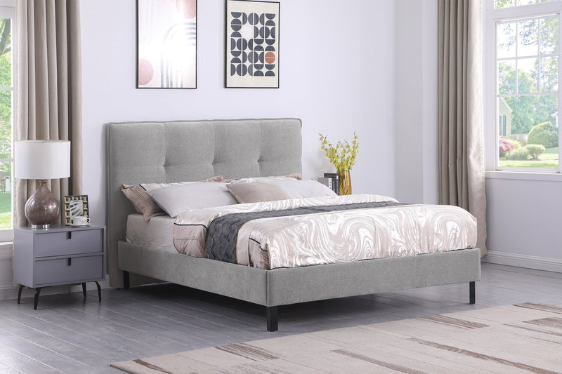 Amos Upholstered Platform Bed in Grey Fabric with Tufted Headboard - King Size