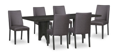 Emery 7pc Dining Set with Table & 6 Chairs, Wood, 72-96"W Extension - Black & Brown | Ensemble de salle à manger Emery 7 pièces en bois avec table, rallonge, 72 po à 96 po (L) et 6 chaises - noir et brun