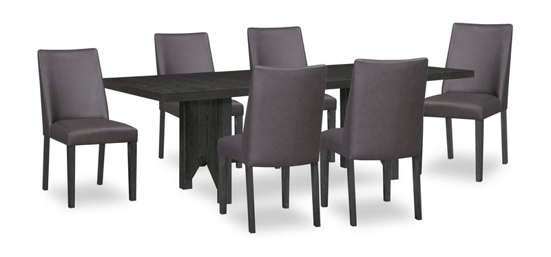 Emery 7pc Dining Set with Table & 6 Chairs, Wood, 72-96\"W Extension - Black & Brown
