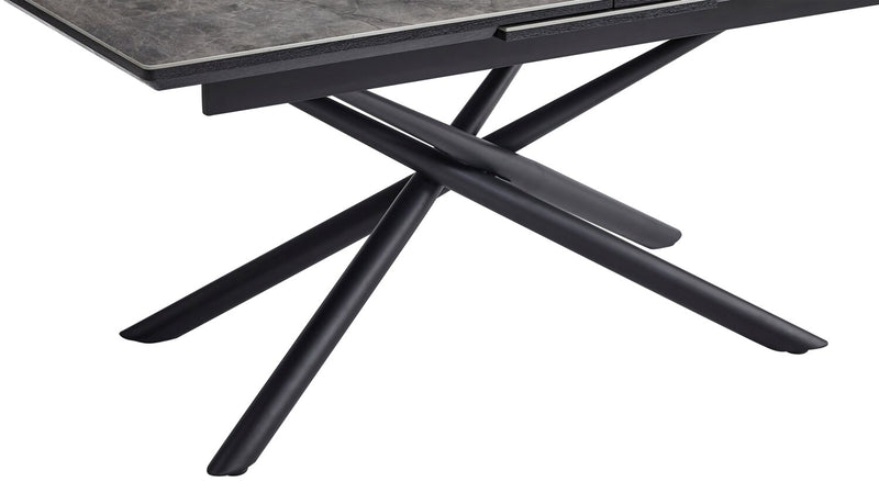 Tavo Dining Table with 63-79\"W Extension, Metal, Pedestal Base - Grey & Black