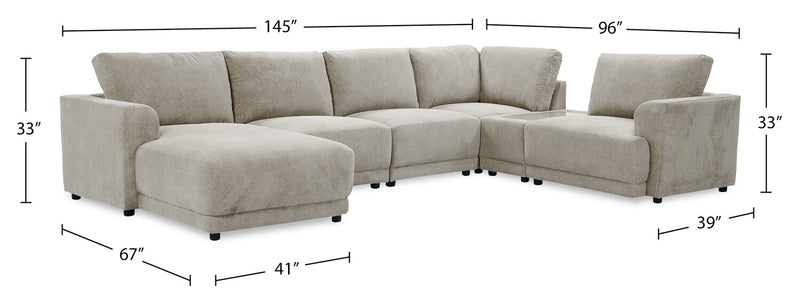 Voyage Modular 6-Piece Left-Facing Fabric Sectional with Console and Removable Back Cushions – Taupe