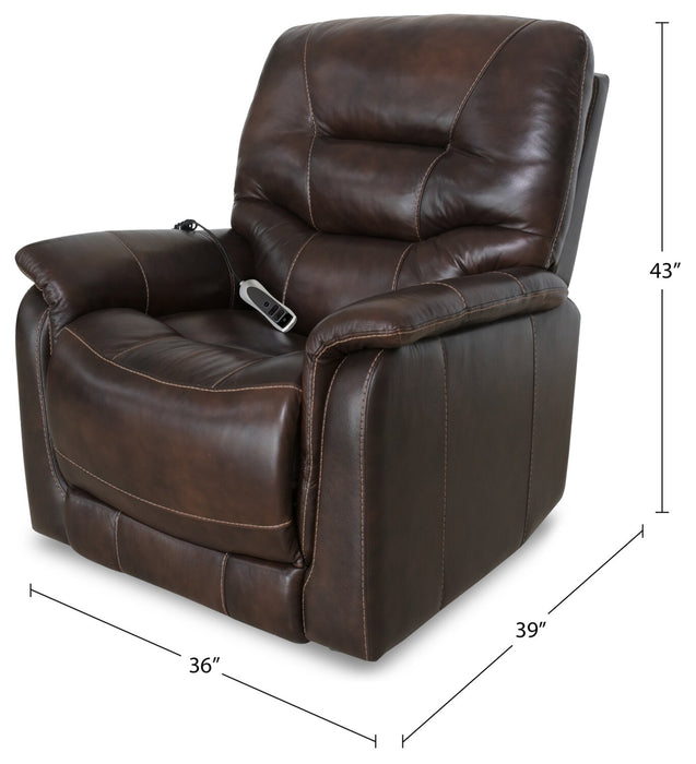 Parker 36\" Genuine Leather 3-Position Power Lift Reclining Chair - Brown