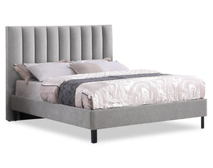 Amos Upholstered Platform Bed in Grey Fabric with Channelled Headboard - King Size
