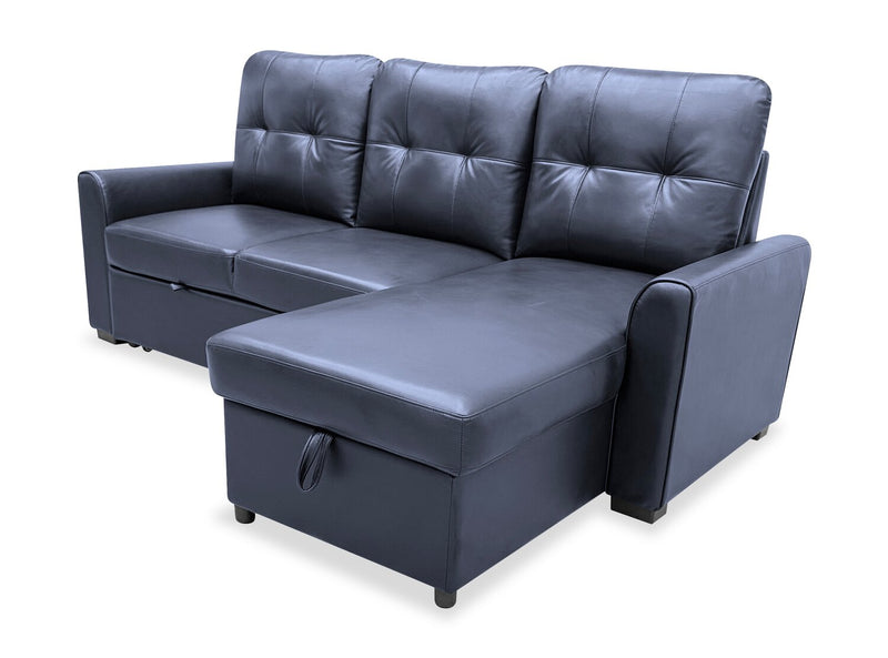 Carter 2-Piece Right-Facing Leather-Look Fabric Sleeper Sectional with Storage Chaise - Black