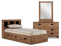 Driftwood Mates Bed 5pc Set with Storage Headboard, Dresser & Mirror, Brown - Twin Size 