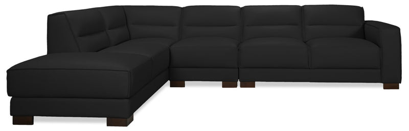 Citadel 3-Piece Left-Facing Top-Grain Genuine Leather Sectional with Wood Legs - Black