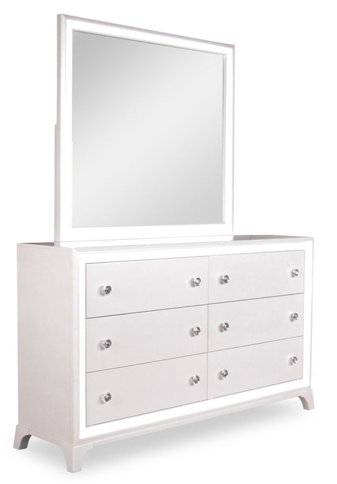 Halo Bedroom 6-Drawer Dresser with LED Light, 58\"W x 35\"H, Glam - White