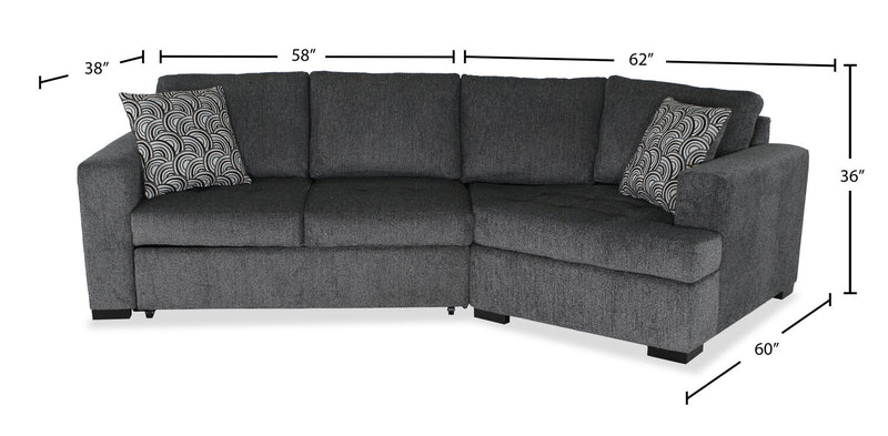 Made in Canada Legend 2-Piece Right-Facing Chenille Fabric Cuddler Sleeper Sectional - Pepper Grey