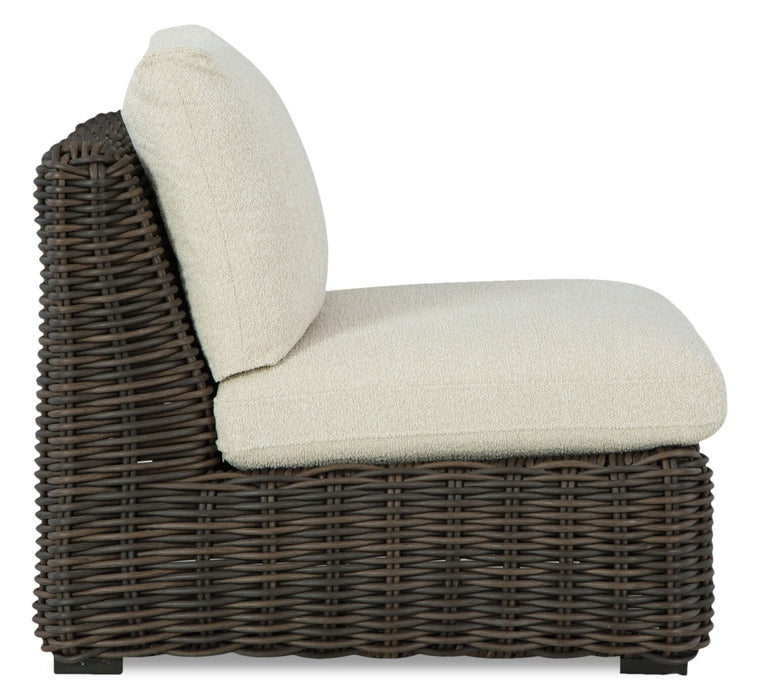 Halifax Outdoor Patio Armless Chair - Resin Wicker, Nuvella Fabric, UV & Weather Resistant - Beige/Brown