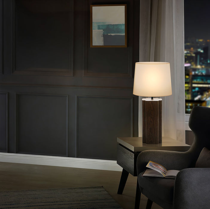 Wren 28.7\" Table Lamp with Linen Shade – Dark Walnut 