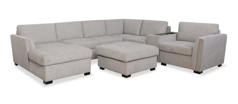 Vault 6-Piece Left-Facing Sectional with Sofa Bed Loveseat, Two Storage Chairs and Storage Chaise - Grey