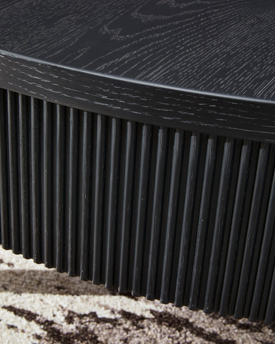 Sanford 42” Contemporary Round Solid Wood Coffee Table with Storage - Black