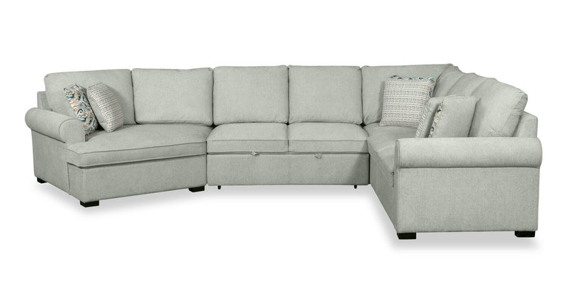 Scott Living Haven 3-Piece Left-Facing Chenille Fabric Cuddler Sleeper Sectional - Seafoam Blue