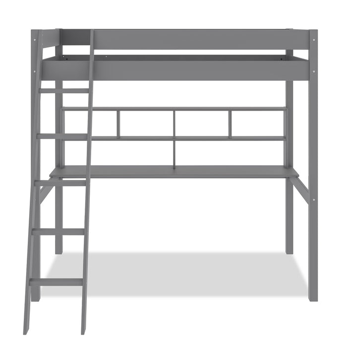Brody Loft Bed with Built-in Desk, Ladder & Guardrails for Kids & Teens, Grey - Twin Size