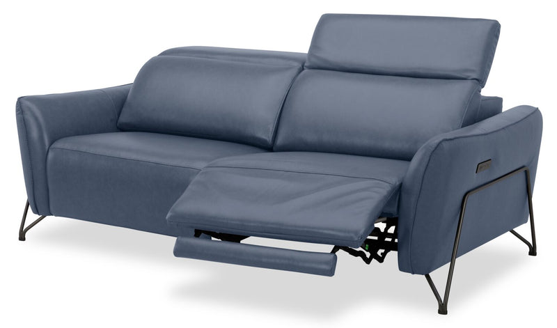 Riviera Top-Grain Genuine Leather Power Reclining Sofa - Blue